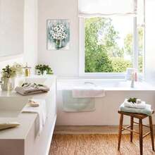 1pc Bathroom Wall Decor Bathroom Pictures For Wall Art Teal White Floral Wall Decoration For Bedroom Kitchen Living Room,Canvas Poster Art Print Picture Gift,Suitable For Bedroom, Dining Room, Living Room, Office,Home Decor, Framed Ready To Hang - Multicolor - View 5