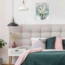 1pc Bathroom Wall Decor Bathroom Pictures For Wall Art Teal White Floral Wall Decoration For Bedroom Kitchen Living Room,Canvas Poster Art Print Picture Gift,Suitable For Bedroom, Dining Room, Living Room, Office,Home Decor, Framed Ready To Hang - Multicolor - View 3