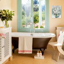 1pc Bathroom Wall Decor Bathroom Pictures For Wall Art Teal White Floral Wall Decoration For Bedroom Kitchen Living Room,Canvas Poster Art Print Picture Gift,Suitable For Bedroom, Dining Room, Living Room, Office,Home Decor, Framed Ready To Hang - Multicolor - View 6