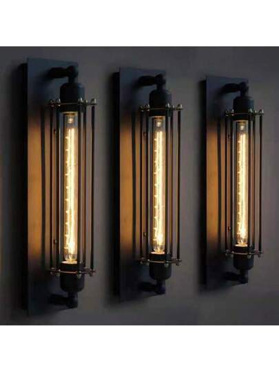 1pc Vintage Industrial Rustic Pipe Wand Lamp, Retro Pulley Sconce Dining Room, Bar, Club view 3