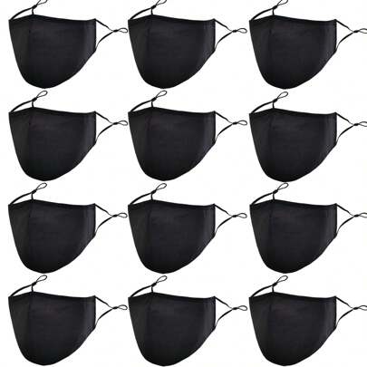 12pcs/18pcs Black Cloth Face Masks, Breathable Cloth Masks, Washable Reusable Portable Masks, Suitable For Home, School, Travel And Office Use, Great Gift Ideas Women Men Mom Dad