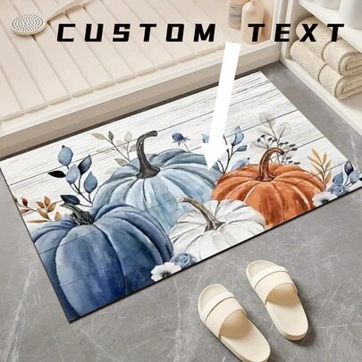 1pc Autumn Personalized Thanksgiving Cartoon Pumpkin Mat, Suitable For Bathroom, Kitchen, Bedroom, Hallway Etc., Customized Rectangular Decorative Carpet, Pumpkin Pattern, Non-Slip And Wear-Resistant, Washable Rug, Customizable Doormat, Customizable Photo Mat, Customizable Thanksgiving Mat, Thanksgiving Exclusive Gift, Holiday Theme Doormat, Room Decor, Entrance Mat
