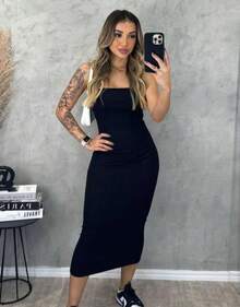 Women's Strapless Sexy Midi Sheath Dress - 黑色 - 查看 2