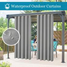 Topchances 2 Piezas Cortinas Exterior con Ojales, Protección UV Impermeable, Cortina Opaca, Cortinas Interiores y Exteriores para jardín, Patio, Pabellón - Gris Claro - Ver 4