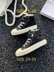 White Canvas Shoes, Toddler Casual High Top Sneakers, Boys Girls Fashion Low Top Lace Up Soft Sole Trainers, Spring Autumn Korean Style Classic High Top Canvas Shoes, Skateboard Children Shoes