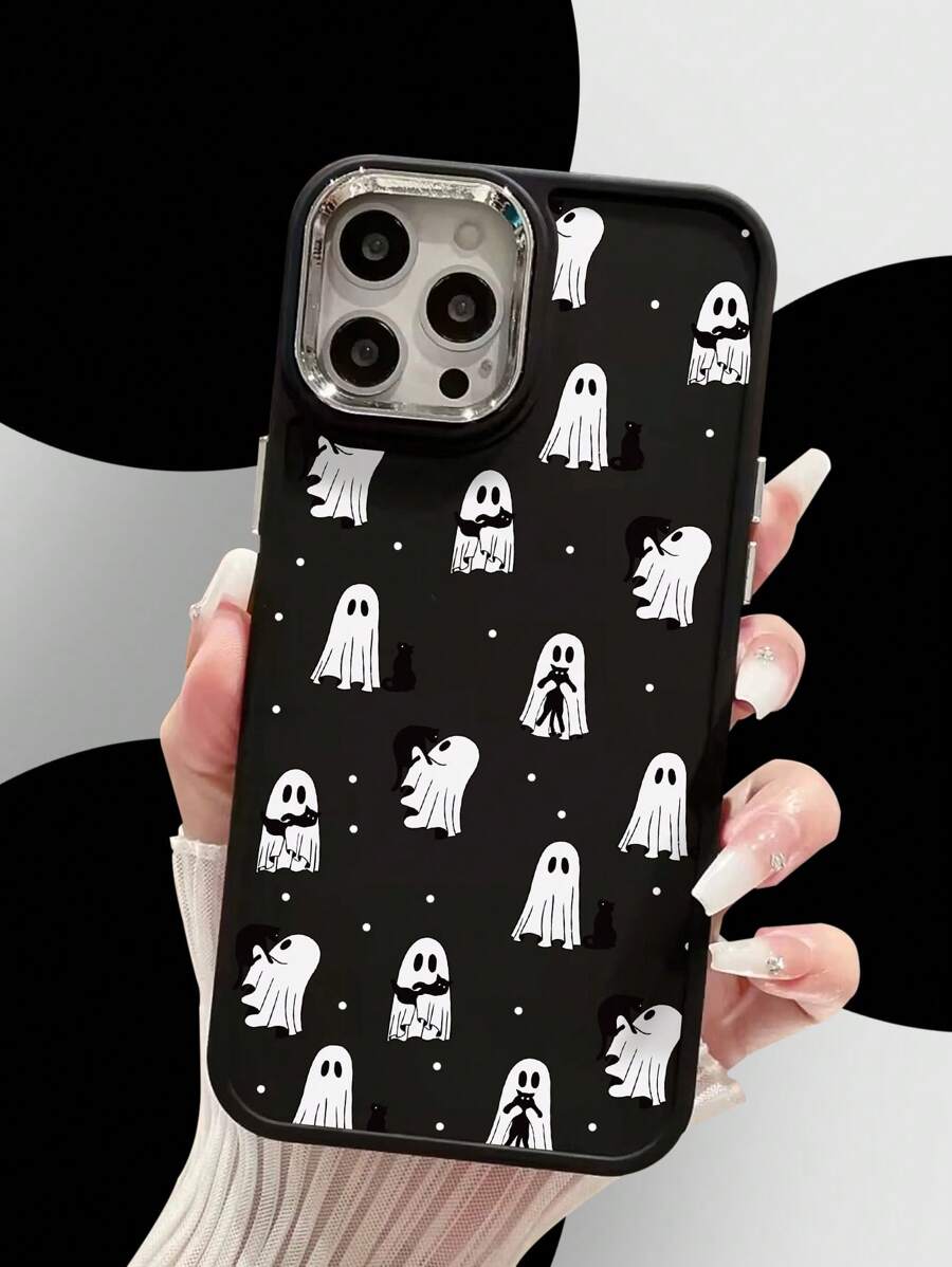Halloween Ghosts & Cats Pattern Liquid Silicone Mobile Phone Case Full-Body Protection Shockproof Anti-Fall TPU Soft Rubber Case  Compatible With IPhone - Multicolor - View 1
