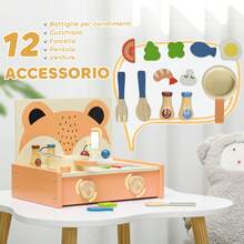 Aiyaplay Cucina Giocattolo per Bambini 3-5 Anni, Mini Cucina in Legno per Bambini con Fornello e 12 Accessori, Multicolore - Multicolore - Visualizzare 6