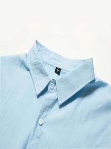 男士休闲纯色经典 Polo 长袖衬衫，适合秋季户外活动和通勤 - 藍色 - 查看 4