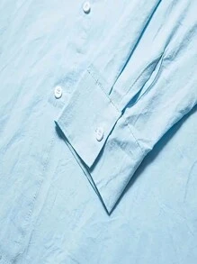 男士休闲纯色经典 Polo 长袖衬衫，适合秋季户外活动和通勤 - 藍色 - 查看 3