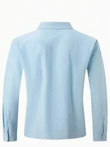 男士休闲纯色经典 Polo 长袖衬衫，适合秋季户外活动和通勤 - 藍色 - 查看 2