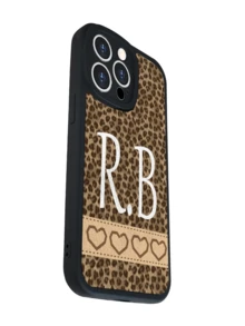 1pc Personalized Leopard Print Heart Leather Phone Case With Custom Name Initials, Shockproof Protective Cover For Couples, Family Holiday Gift