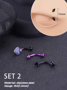 3Pcs/Set Punk Goth 16g Eyebrow Ring Cross Spider Ghost Curved Barbell Cartilage Tragus Eyebrow Piercing Jewelry Mushroom Eye Labret Lip Jewelry Heart Devil Daith Tragus Rook Helix Earring Navel Small Belly Button Ring Eyebrow Lip Studs For Women Men Daily Party Wear