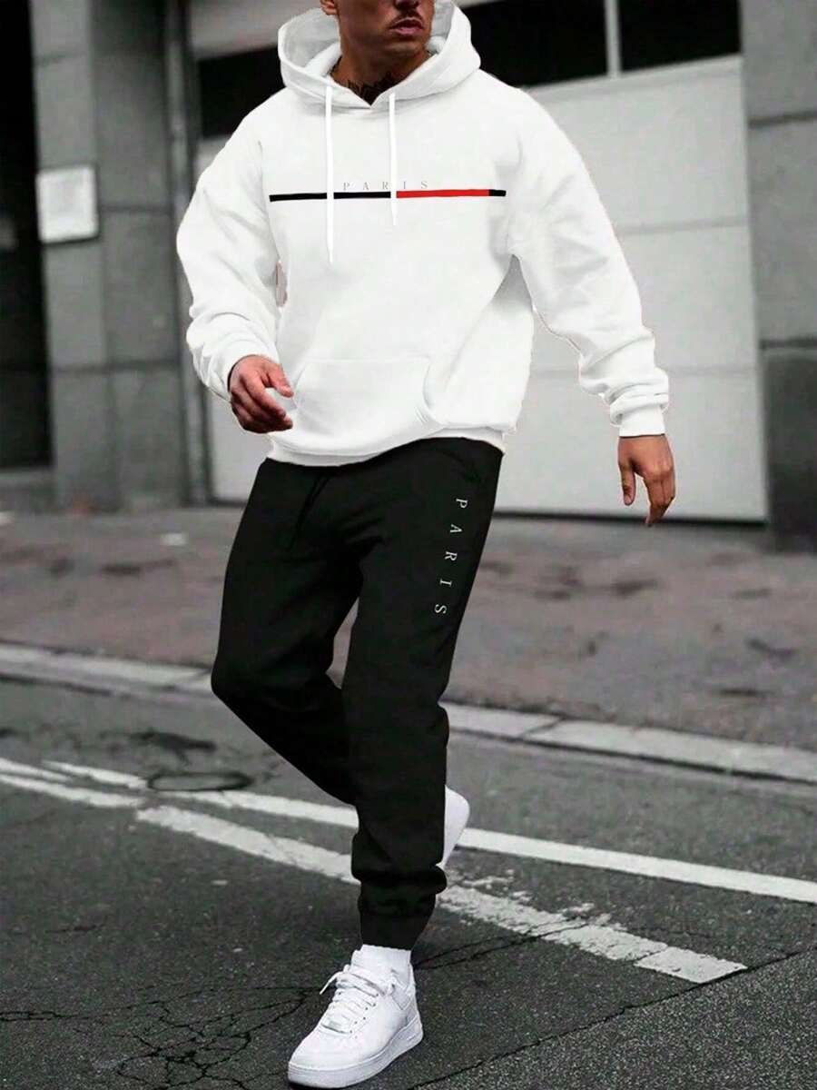 Paris Cold Weather Blouse Kit, Kangaroo Sports Jacket With Pocket, Classic Hooded Sweatshirt + Paris Pants, Men's And Women's Coat, Fashion - 白色 - 查看 1
