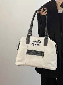 女士简约大容量通勤手提包，2024新款休闲百搭帆布单肩斜挎包