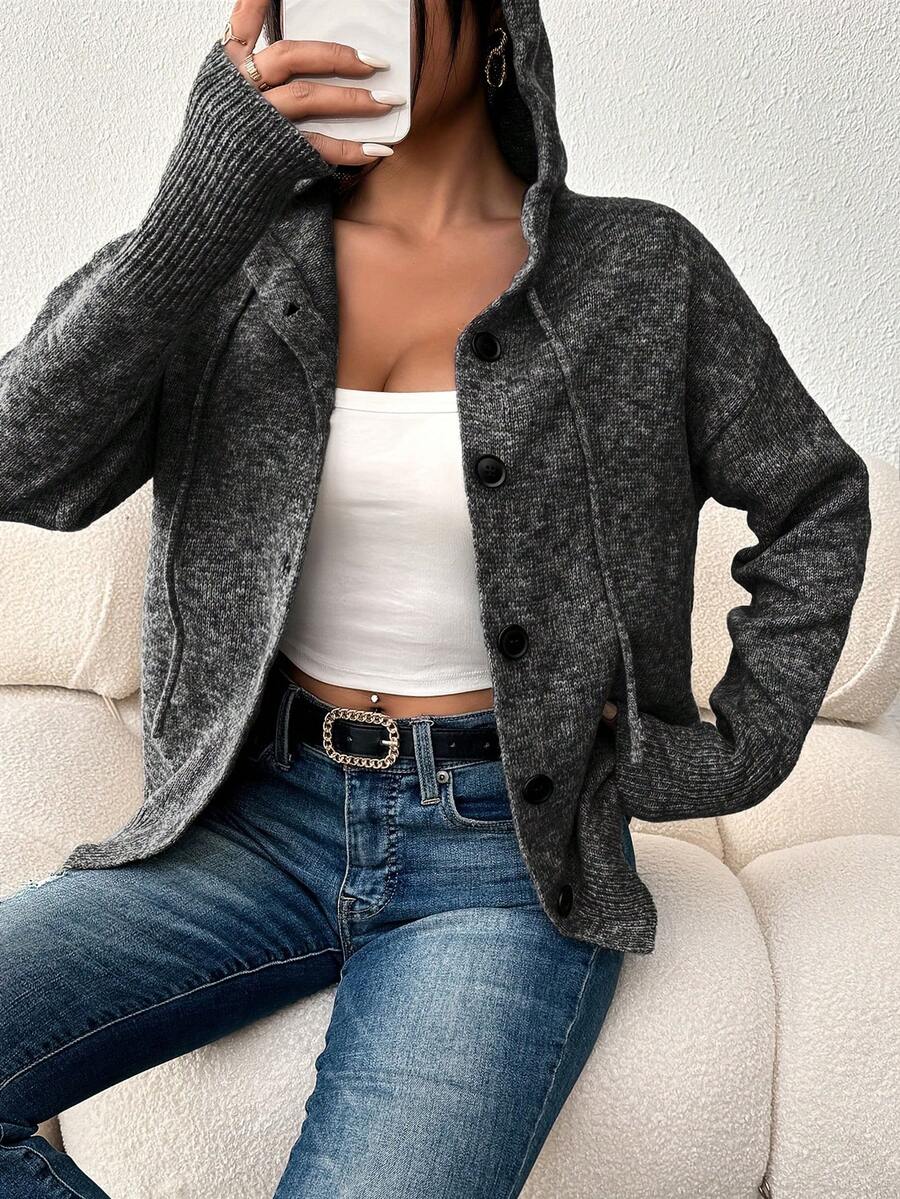 Cárdigan de mujer de un solo pecho, de unicolor, con botones y cordón, de manga larga y peso ligero, adecuado para uso en la oficina y casual de otoño