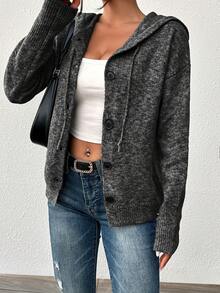 Cárdigan de mujer de un solo pecho, de unicolor, con botones y cordón, de manga larga y peso ligero, adecuado para uso en la oficina y casual de otoño - gris gramo - Ver 3