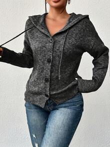 Cárdigan de mujer de un solo pecho, de unicolor, con botones y cordón, de manga larga y peso ligero, adecuado para uso en la oficina y casual de otoño - gris gramo - Ver 4