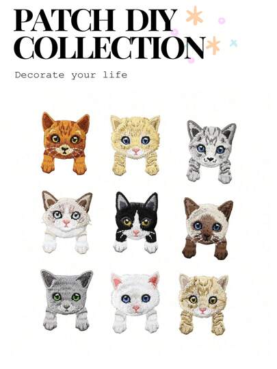 قطعة واحدة من الرقع المطرزة بتصميم قطة كرتونية جميلة للخياطة على الملابس، ملصقات للكي، ديكور DIY، رقعة للتطريز، مناسبة للصيف والمدرسة