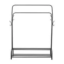 LIVINGANDHOME Living And Home Double-Rod Metal Clothes Rack With Hooks,Freestanding Clothes Rail Rack,Stable Clothes Garment Hanging Rack With Bottom Shelf,Clothes Storage Shelf Rack,Cost Rack,Hanging Rack Closet Organizer Shelf For Bedroom,Bathroom,Dressing Room - Black - View 4
