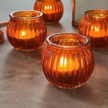 Fall Pumpkin Votive Candle Holders Set Of 6/12, Orange Glass Tealight Candle Holder For Wedding Table Centerpiece Halloween Thanksgiving Decoration - View 3