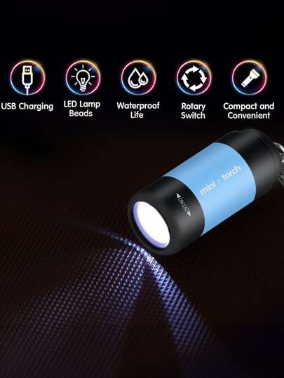 1 件迷你 USB 可充电便携式钥匙扣手电筒、露营灯、户外装备、明亮 LED 钥匙扣手电筒