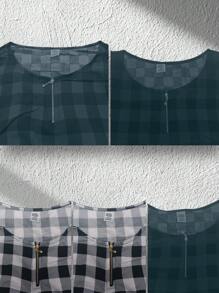 Kit 5 Plus Size Plaid Blouses Japanese Sleeve Women's Viscose With Front Zipper - 兩白及什錦 - 查看 3