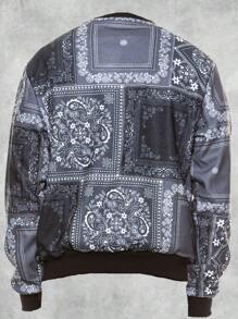 Men's Regular Fit Paisley Printed Fleece Long Sleeve Pullover Sweatshirt - Black - View 3