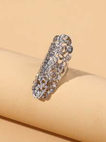 Rhinestone Detail Hollow Out Ring - Silver - View 2