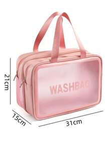 1Pc Transparent Double-Layer Dry And Wet Separation Large Capacity Portable Makeup Bag For Women Girls, Makeup Bag Makeup Pouch Skincare Bag Toiletry Bag Packing Cubes, Travel Essentials Cruise Essentials Dorm Essentials, Wedding Bridesmaid Gifts, Mom Gifts, Birthday Gifts, Gifts For Friends And Teachers, Home Decor, Bathroom Living Room Bedroom Decor,Gifts For Women,Christmas Gifts,Gift Ideas For Women - Pink - View 3
