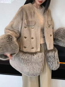 Women's Solid V-Neck Mink Cashmere Cardigan - Grey - View 1