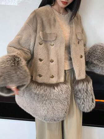 Women's Solid V-Neck Mink Cashmere Cardigan