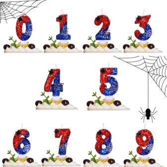 1 stuk Spinnenthema Kaars, Glittercijfer Verjaardagskaars voor Verjaardagstaart, Feestdecoratie, Jubileum, Bruiloft, Valentijnsdagdecoratie, Kamerdecoratie, Cadeaus, Verjaardagskaarsen, Verjaardagsdecoraties, Fijne Verjaardag, Taartkaarsen, Kamerdecoratie Afstuderen