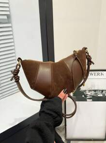 High-End Ox Horn Chic Small Bag Suede Crossbody Bag New Fashionable Versatile Shoulder/Underarm Dumpling Bag, Suede Purse , New Year - Brown - View 11