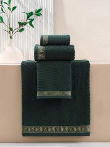 QIBHI 3/2/1pc Cotton Jacquard European Style Bath Towel Or Bath Sheet, 100% Cotton Terry, Absorbent & Soft, Suitable For Bathroom, Hotel, Gym, Travel, Gift, Salon, Sports, Outdoor, Beach, School, Back To School, Travel Accessories, Home Essentials, Towels, Skin Care - Army Green - View 3