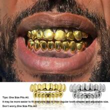 THATBOY 1 pieza/2 piezas Juego de dientes (Grillz) chapado en oro de 18K con acabado brillante, estilo Hip Hop y Cyberpunk, para despedida de soltera