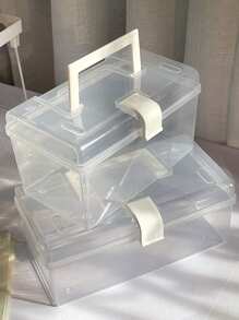 1pc Simple Handheld Desktop Large Capacity Transparent Storage Box