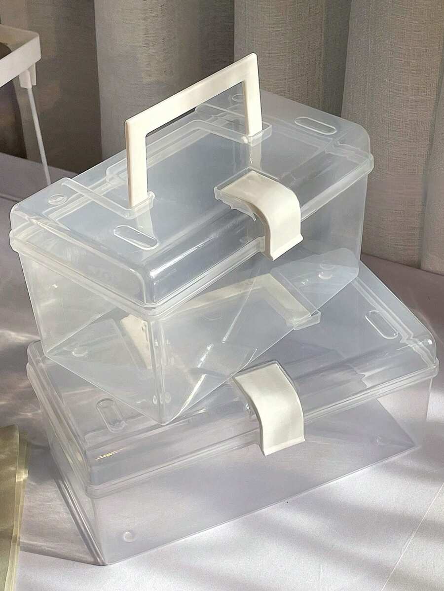 1pc Simple Handheld Desktop Large Capacity Transparent Storage Box