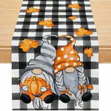 1PC Pumpkin Gnome Maple Leaf Buffalo Plaid Autumn Table Runner, Fall Kitchen Table Decorations For Outdoor Home Party Decorations - Black - View 7