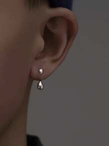 1pair Unique Water Drop Design Front & Back Stud Earrings For Men