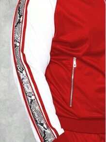 Mens Side Stripe Snake Tape Zip Up Track Jacket Activewear - Red - View 7