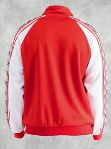 Mens Side Stripe Snake Tape Zip Up Track Jacket Activewear - Red - View 3