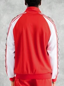 Mens Side Stripe Snake Tape Zip Up Track Jacket Activewear - Red - View 6
