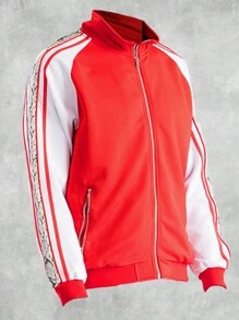 Mens Side Stripe Snake Tape Zip Up Track Jacket Activewear - Red - View 2