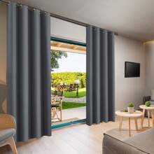 Topchances 2 Piezas Cortinas Exterior con Ojales, Protección UV Impermeable, Cortina Opaca, Cortinas Interiores y Exteriores para jardín, Patio, Pabellón - Gris Oscuro - Ver 3