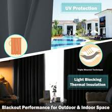 Topchances 2 Piezas Cortinas Exterior con Ojales, Protección UV Impermeable, Cortina Opaca, Cortinas Interiores y Exteriores para jardín, Patio, Pabellón - Gris Oscuro - Ver 7