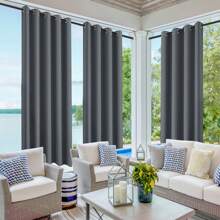 Topchances 2 Piezas Cortinas Exterior con Ojales, Protección UV Impermeable, Cortina Opaca, Cortinas Interiores y Exteriores para jardín, Patio, Pabellón - Gris Oscuro - Ver 4