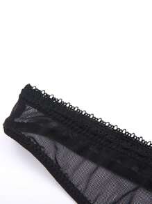 Women Sexy Comfortable Thin Heart Print Semi-Sheer Thong With Slogan Print, Suitable For Daily Dating