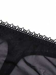 Women Sexy Comfortable Thin Heart Print Semi-Sheer Thong With Slogan Print, Suitable For Daily Dating
