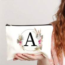 Bolsa de maquiagem com estampa floral e de letras chique de outono - Bolsa de cosméticos de lona reutilizável e moderna com grande capacidade Bolsa de armazenamento de viagem para mulheres Bolsas de grife, bolsa de cosméticos de viagem portátil personalizada com zíper, ideal para bolsa de festa de casamento e presente feminino, bolsa de papelaria escolar, presente de festa Bolsa de maquiagem para itens essenciais de viagem Bolsas de maquiagem Organizador de maquiagem Organizador de maquiagem Armazenamento de maquiagem Bolsa de maquiagem Bolsa de maquiagem - Branco - Ver 10