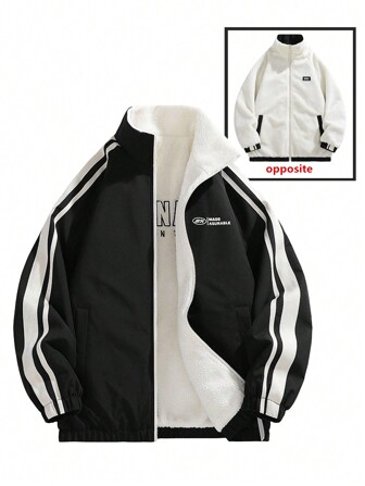 メンズ長袖リバーシブル スタンドカラー フリース ジャケット、ファッショナブルなカジュアル ウインドブレーカー、秋冬用